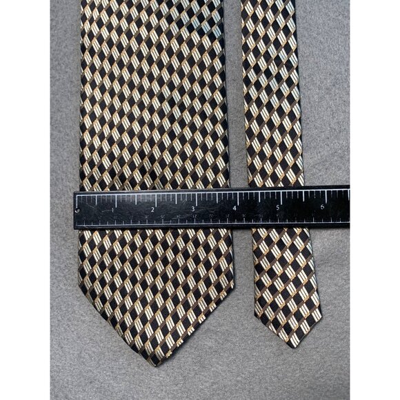 Valerio Garati Handmade Silk Tie Black Gold Checkered Pattern Necktie - Picture 2 of 6